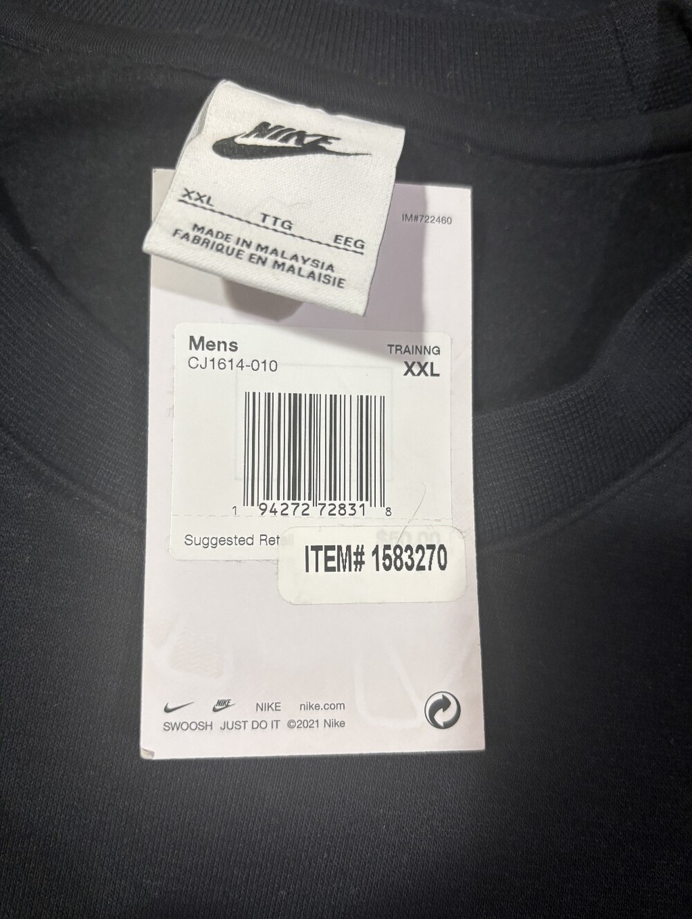 New  Nike Club Fleece Crew Neck Men's Sweatshirt Ribbed cuffs Embroidered - Picture 3 of 3